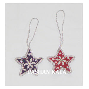 Most Beautiful Design Star Shape <b>Silver</b> Zari Embroidery With Beaded Work Christmas Hanging <b>Ornament</b> for Home Decoration Purpose - Product Image 1