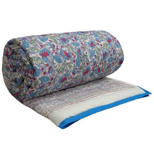 Best Selling <b>Queen</b> <b>Quilt</b> in Bush Flower Blue Jaipur Block Print Soft Organic Cotton Factory Outlet Best Price - Product Image 1