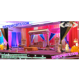 Latest Wooden <b>Carved</b> Swing Decor for Indian Mehndi Stage Teak <b>Wood</b> Jhula Set Affordable Wedding Stage Decoration Setup USA <b>Sale</b> - Product Image 1