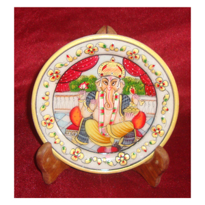 Plaque décorative en marbre peinte à l'or Ganesh Ji, utilisée pour la décoration intérieure - Product Image 1