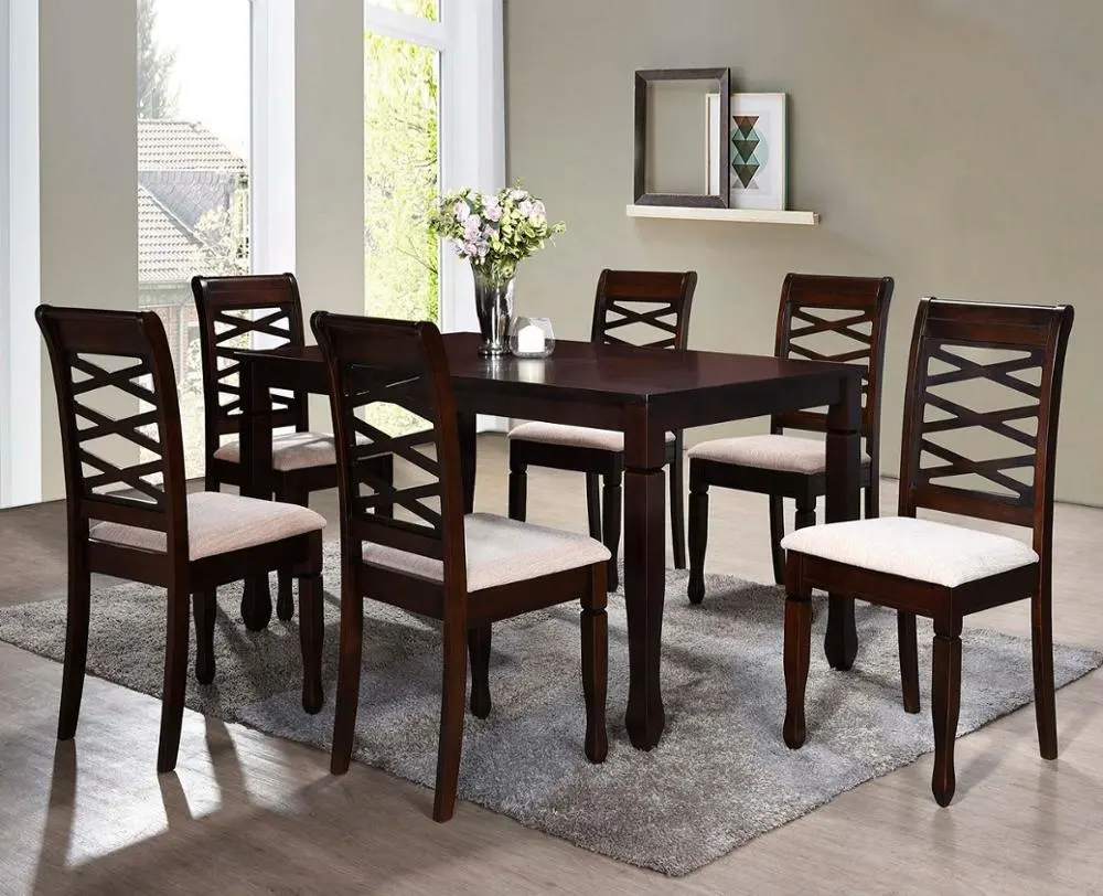 Mesa de jantar de madeira tigre e cadeiras feitas na malásia de borracha forte