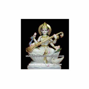 Escultura de mármol de diosa Saraswati, color blanco puro - Product Image 1