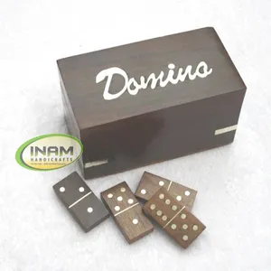 Set Domino Kayu Sheesham Desain Buatan Tangan Kualitas Ekstrim dengan Kotak Kayu