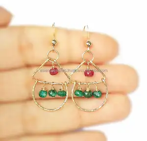 Dyed Ruby And Dyed Emerald Earring Gold Plated 925 Sterling Silver Gemstone Earring Handmade Silver Jewelry