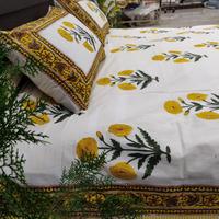 Parure de draps plats 100 % coton imprimée à la main au pigment, motif floral, jetable, 200 fils, toutes saisons, design indien, personnalisable