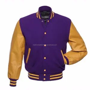 Genuine Leather Sleeve Letterman College Varsity Wool Jacket Purple/ Gold, OEM Custom Varsity Jacket Bomber Letterman MKL-2313