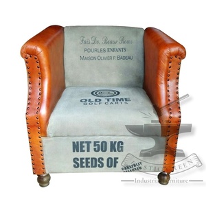 Vintage Industrial Genuine Leather & Canvas Sofa Durable Leisure Chair for Apartment <b>Hotel</b> School Hospital Workshop - Product Image 1