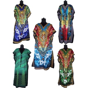 100% algodón de gran tamaño largo Kaftan 2025 Resort Wear bloque de mano de alta calidad impreso diseño Floral Kaftan tamaño libre Kaftan en Color - Product Image 1