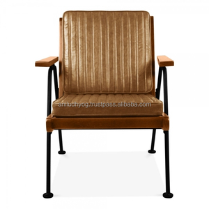 Sillón de Cuero y Madera, Moderno Sillón de Cuero - Product Image 1