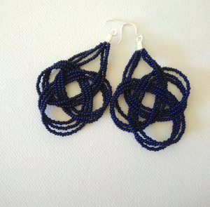 Deep Navy Blue Earrings,seed Bead Earring,big Knots Earring - Product Image 1