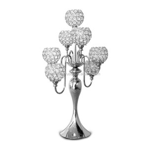 Candélabre de sol en cristal et métal à 5 bras fini or pour la décoration de fête d'événement de mariage pièce maîtresse - Product Image 4