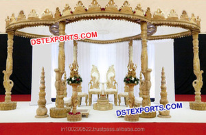 Mandap en bois sculpté vintage, magnifique vente en gros, style ancien et paon - Product Image 4