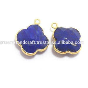 Beautiful Blue Sapphire 12x12mm Bezel Plated Clover All Fashion <b>Jewelry</b> <b>Handmade</b> 10 Pieces Sameer Art Craft Connectors Faceted - Product Image 2