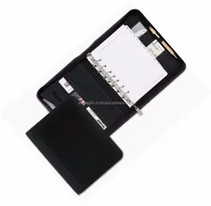 Klassischer PU-Leder-Organizer 7-Ring-Executive Double Zipper Pad Folio