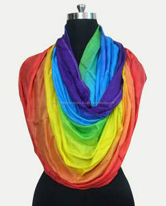 Écharpe en satin pur, couleur arc-en-ciel, tie-dye, pour femmes et filles - Product Image 1