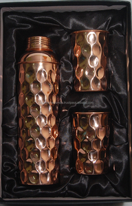 Honeycumb Engrave Hand Hammered Copper <b>Water</b> <b>Bottle</b> 2 Glasses Set 800ml Capacity Eco-Friendly Gift Box for Ayurvedic Natural - Product Image 5