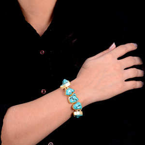 Gold-Plated Bohemian Designer Anniversary <b>Cuff</b> <b>Bracelets</b> Trendy Religious Geometric Pattern Turquoise Gemstone <b>Fashionable</b> - Product Image 1
