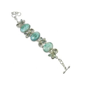 Bracelet de pierres précieuses multiples Larimar véritable Beau Design Bijoux en argent sterling 925 Rhodium Vintage Cadeau de fête parfait pour elle - Product Image 1