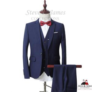 Steve & James Luxury Men's Wedding Groom Suit 100% <b>Wool</b> Worsted Fabric V-Neck Single-Breasted Jacket Zipper Fly <b>Pants</b> Adult Size - Product Image 2