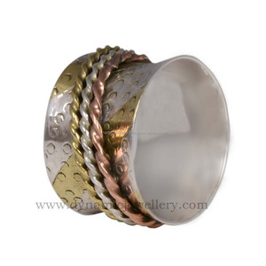 Handmade Beautiful Sterling Silver <b>Stress</b> Free Spinner Plain <b>Rings</b> Wholesale Brass and Copper Inlay Bezel Setting - Product Image 3