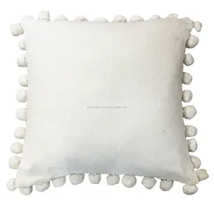 Fundas de almohada de diseñador con pompón hechas a mano, 18x18, para sala de estar, funda decorativa para sofá