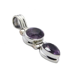 Vente en gros de bijoux indiens en argent sterling 925 Nouveau pendentif de style vintage avec améthyste et collier plaqué rhodium - Product Image 1