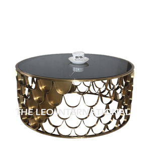 Mesa de Centro de Diseño Moderno a Precio de Fábrica, Estilo Moderno, Metal, Acero Inoxidable, Vidrio, Acabado Dorado, Muebles para el Hogar - Product Image 1