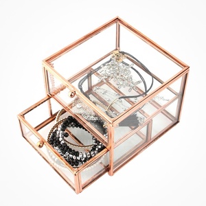 <b>Cube</b> Adjustable Rose Gold Tiers Clear <b>Glass</b> Jewelry Boxes Taiwan Made - Product Image 4