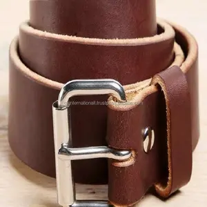 Volnerf Koe Lederen Casual Riem Voor Heren In Gladde Bruine Kleur Met Oude Vintage Antieke Afwerking Messing Gesp