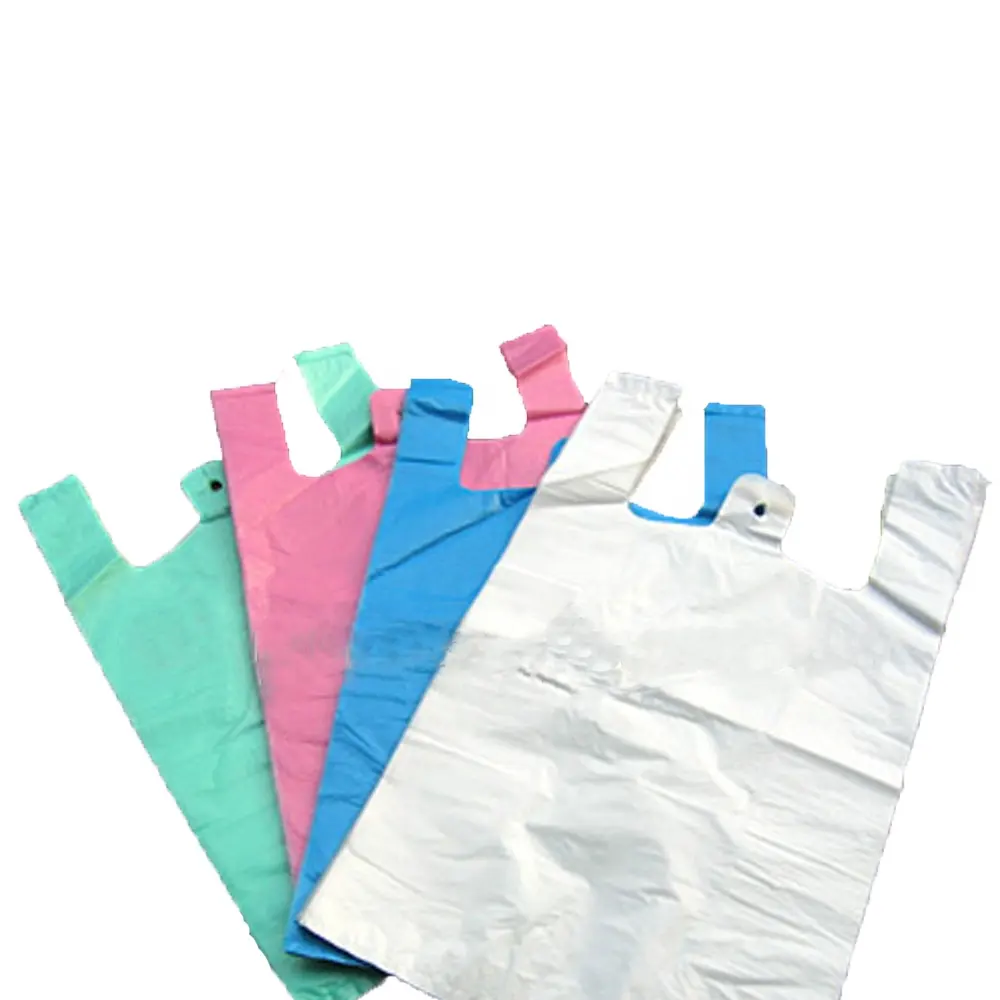 Free sample 100% biodegradable t-shirt plastic handle carry bag for grocery package
