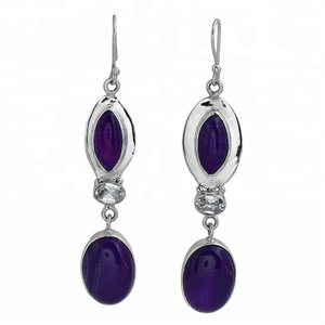 Purple Lace Agate Gemstone Solid925 Sterling <b>Silver</b> Two Stone Hook <b>Earring</b> Handmade Jewelry Wholesaler Manufacture CASA DE PLATA - Product Image 1