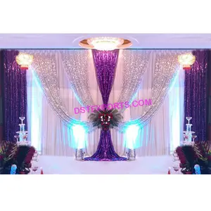 Lấp Lánh <span class=keywords><strong>sequin</strong></span> sân khấu đám cưới bối cảnh rèm cửa đám cưới Ấn Độ Mehndi sân khấu bối cảnh đám cưới thêu con công bối cảnh - Product Image 1
