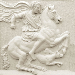 Scultura Artistica in Pietra Intagliata a Mano a Rilievo di Cavallo per Decorazione d'Interni - Product Image 1