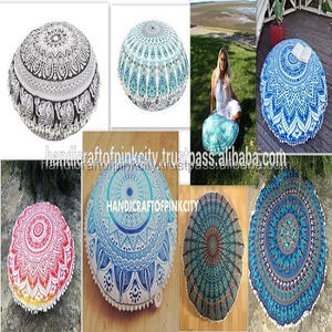 Funda de Puff Redonda con Mandala Indio, Funda de Almohada de Algodón Tejido, Reposapiés Vintage, Decoración del Hogar, 30'' SSTH51 - Product Image 2