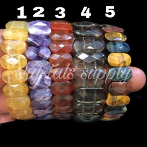 Ethnic Brass Titanium Plated 8mm Flat Faceted Genuine <b>Red</b> Carnelian Golden Quartz <b>Beads</b> <b>Beaded</b> Bracelet Wedding Healing Energy - Product Image 1