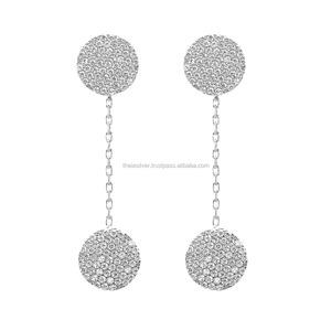 Boucles d'oreilles en argent Sterling — boucles d'oreilles, Double rond, plaqué Rhodium, Design Long, vente en gros de bijoux turcs - Product Image 1