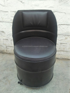 Silla de barril de Metal Industrial con asiento acolchado de cuero, silla de barril de Metal de restaurante Vintage - Product Image 5