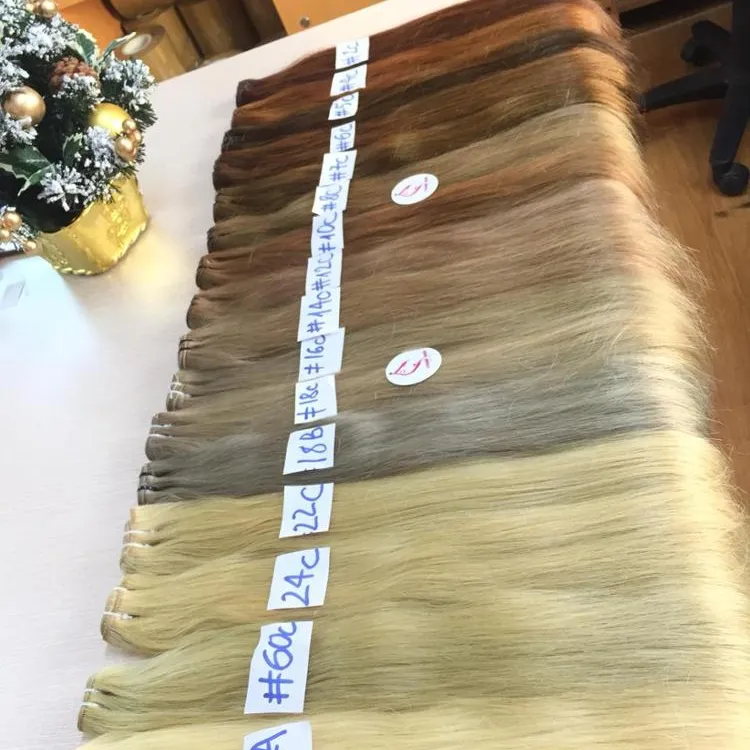 고품질 베트남어 처녀 머리 연장 포장 많은 색깔 브라운 금발 직물 머리