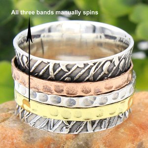 การทำสมาธิสามโทนขายส่งเครื่องประดับเงิน925สเตอร์ลิงปั่นแหวน - Product Image 2