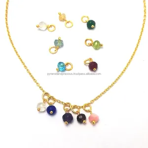 Minuscule pierre précieuse or Vermeil fil d'argent Sterling enroulé pierre de naissance pendentifs à breloque pour cadeau - Product Image 1