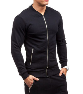 Traje de jersey negro para hombre, Chaqueta de algodón con cremallera y pantalón largo, chándal, ropa atlética, diseño de logotipo personalizado - Product Image 4