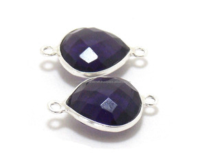 Améthyste élégante pierre précieuse plaqué argent fabrication de bijoux en forme de coeur double caution lunette à facettes connecteur de pierre de naissance - Product Image 4