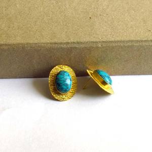 Pendientes de Turquesa para Mujer con Diseño Martillado en Oro, Aleación de Latón, para Regalo de Boda, Fiesta, Compromiso o Aniversario - Product Image 2