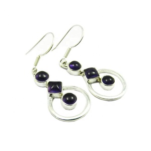 New Fashion Handmade 925 Sterling Silver Fancy Vintage <b>Purple</b> Amethyst Gemstone <b>Earring</b> Fine Jewelry Manufacturer & Exporter - Product Image 1