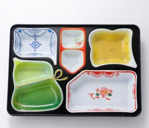 DINNERWARE SET REUSABLE SHOKADO BENTO BOX RESTAURANT PLASTIC PLATE WITH LIDS SQUARE SHAPE JAPANESE LUNCH BOX