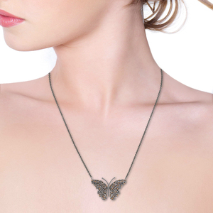 สีเหลืองทองชุบ925เงินสเตอร์ลิงทำด้วยมือบาแกตต์เพชรออกแบบเครื่องประดับจี้ผีเสื้อ - Product Image 3