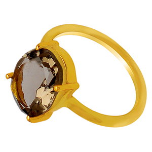 แหวนเงินแท้925อัญมณีควอตซ์แบบควันธรรมชาติชุบทองเครื่องประดับ unisex แฟชั่น - Product Image 4