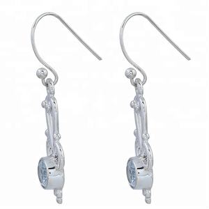 Faceted Oval Cut <b>Blue</b> <b>Topaz</b> Gemstone 925 Sterling Silver Ear Wire Dangle <b>Earrings</b> Fashionable <b>Earring</b> For Wedding Gift Parties. - Product Image 2