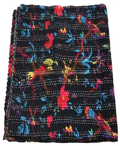 Одеяло Kantha с индийским цветочным принтом, винтажное покрывало Kantha, одеяла Kantha