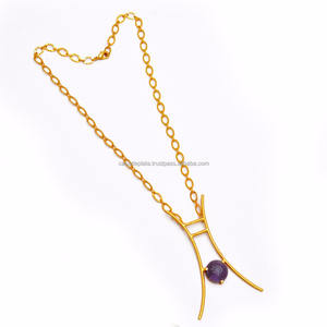 925 argent Sterling plaqué or améthyste sculpture Style collier à la mode perlé Design mariage anniversaire cadeau pour les femmes - Product Image 1